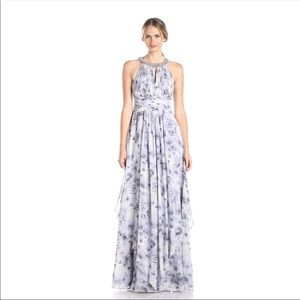 Donna Morgan lavender floral bridesmaid dress